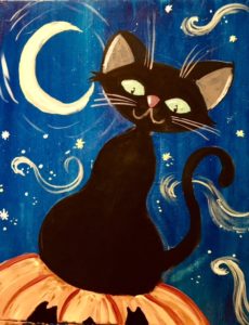 Halloween cat with crescent moon painting