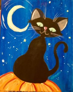 Halloween cat with crescent moon painting
