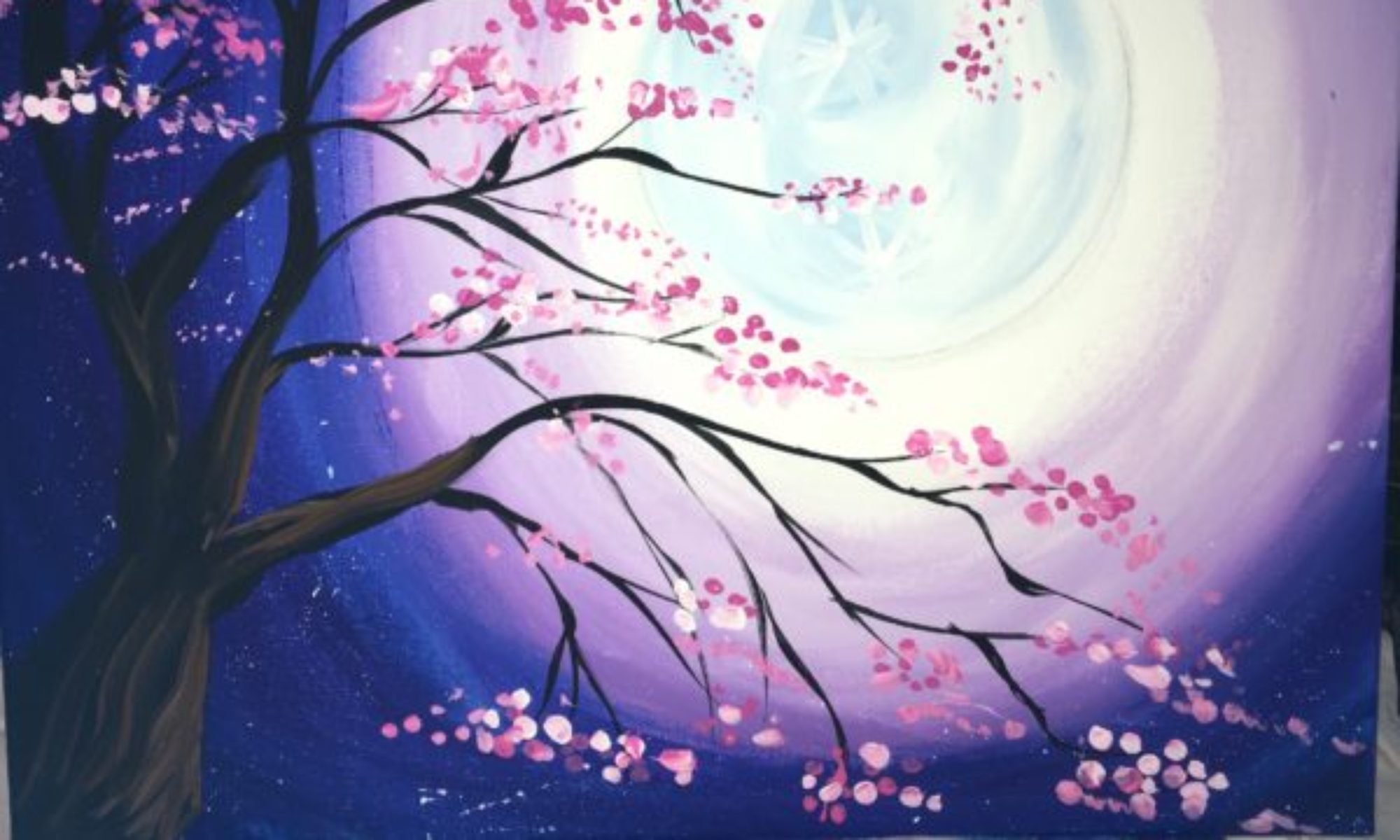 How To Paint A Cherry Blossom Tree With Moon - Step By ...