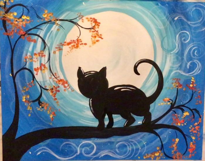 How to Paint a Cat  and Moon Tracie s Acrylic Canvas 
