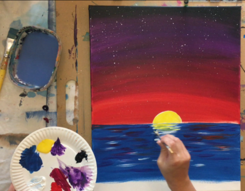 How To Paint A Flamingo Christmas Sunset - Step By Step Painting