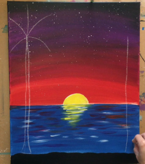 How To Paint A Flamingo Christmas Sunset - Step By Step Painting