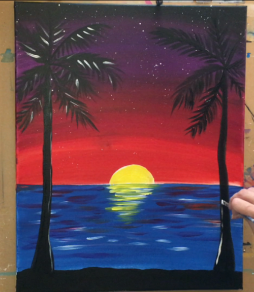 How To Paint A Flamingo Christmas Sunset - Step By Step Painting
