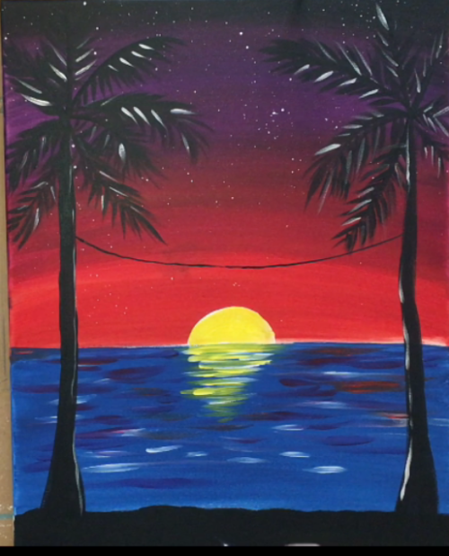 How To Paint A Flamingo Christmas Sunset - Step By Step Painting