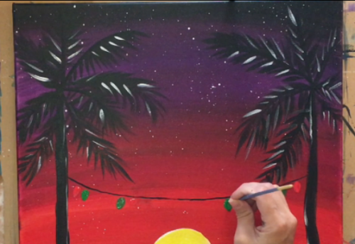 How To Paint A Flamingo Christmas Sunset - Step By Step Painting