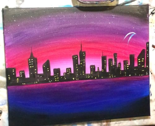 Cityscape Painting With Fireworks - Step By Step Acrylic Tutorial