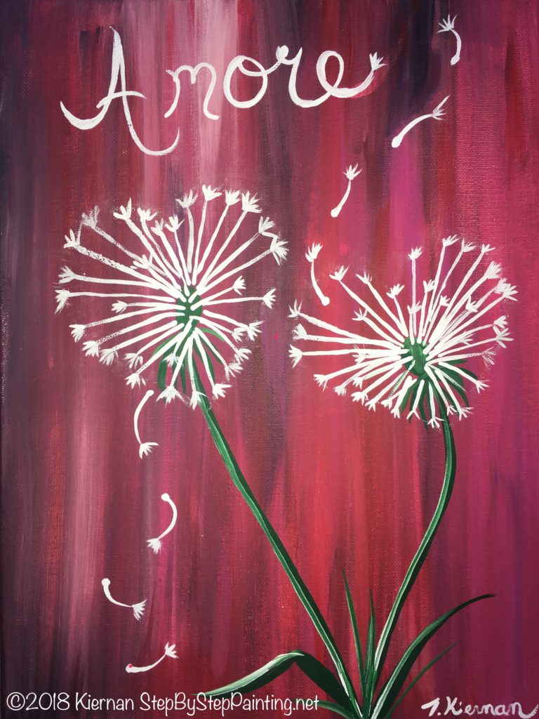 How To Paint Heart Shape Dandelions - Step By Step Painting