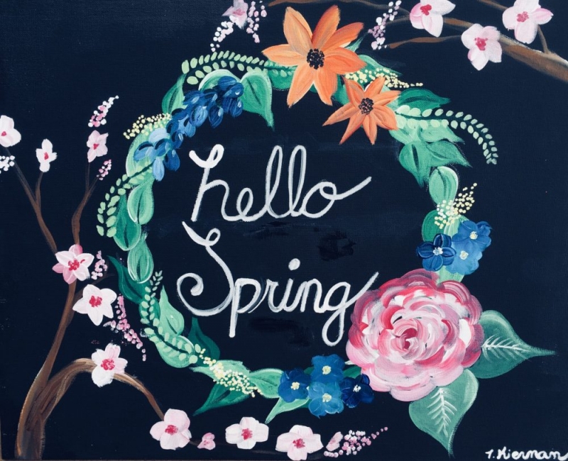 Beginners can learn how to paint a Spring wreath with acrylic paint on a black canvas background!  This tutorial will guide you step by step with pictures, video and a material list. 