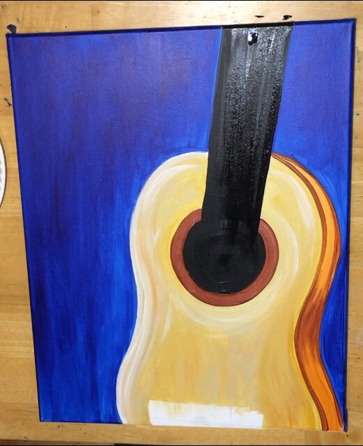 Starry Night Guitar Painting. Beginners and KIDS can learn how to do a guitar canvas painting step by step. Full tutorial has process pictures, a traceable and a video. Kids Canvas Painting, Beginner Canvas Painting, Acrylic Painting, Acrylic Painting Ideas, #stepbysteppainting #traciekiernan #starrynight