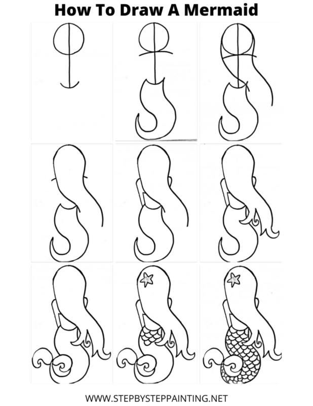 Mermaid Drawing Step By Step Mermaid Drawing Step By Step