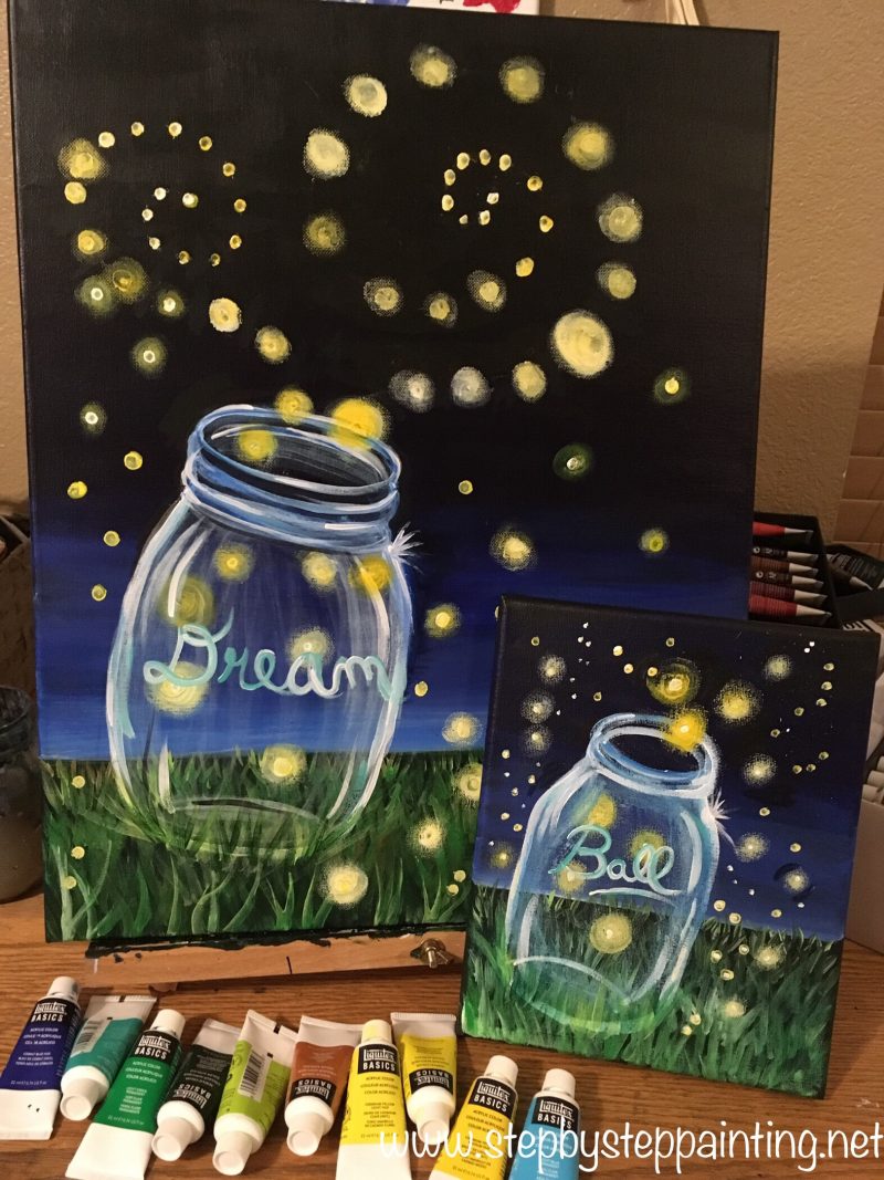 easy canvas painting for beginners, firefly painting, firefly painting tutorial, lightning bug painting, lightning bug painting tutorial, mason jar #firefly #lightningbug
