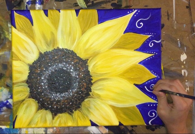 How To Paint A Sunflower - Step By Step Painting - Tutorial