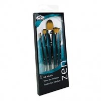Royal & Langnickel, Zen Series 73 Set of 5 Brushes, Standard Handle, Synthetic Filament, Oval Wash 1, Angular 1/4, Shader 12, Fan 4, Round 4, RZEN-SET732