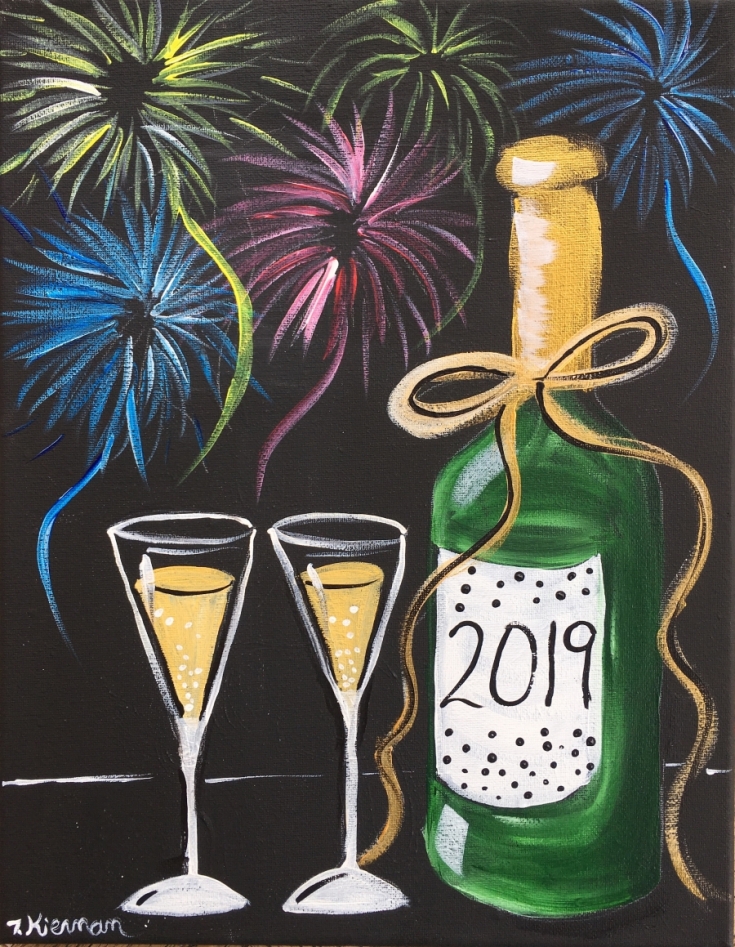New Years Black Canvas Painting