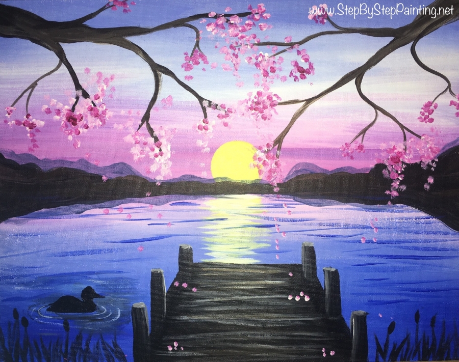 How To Paint A Sunset Lake Pier - Step By Step Painting With