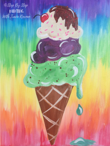 Ice cream Cone Painting With Rainbow Background