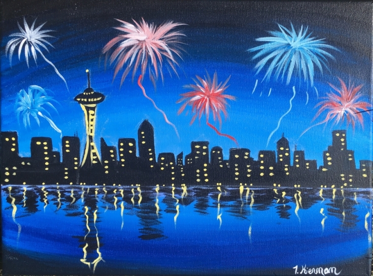 How To Paint City Skyline With Space Needle