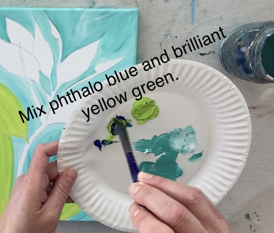 Mix phthalo blue and brilliant yellow green together to get a dark teal