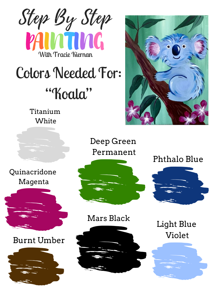 Colors used for the koala painting 