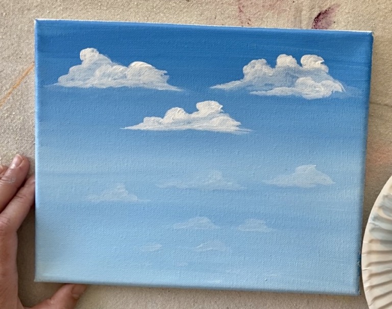 How To Paint Clouds - Simple Puffy Clouds - Step By Step Painting