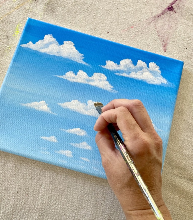 How To Paint Clouds - Simple Puffy Clouds - Step By Step Painting