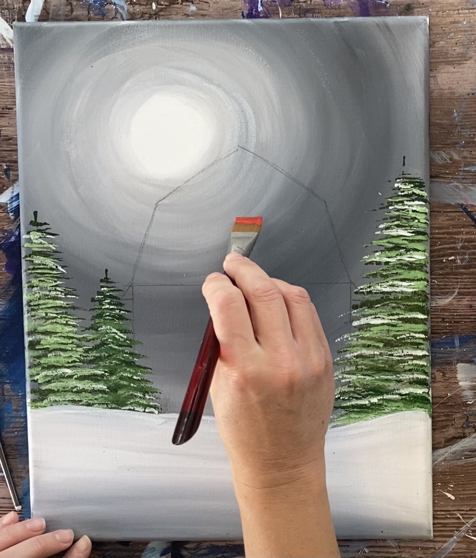 Winter Barn Painting Easy - Step By Step Painting