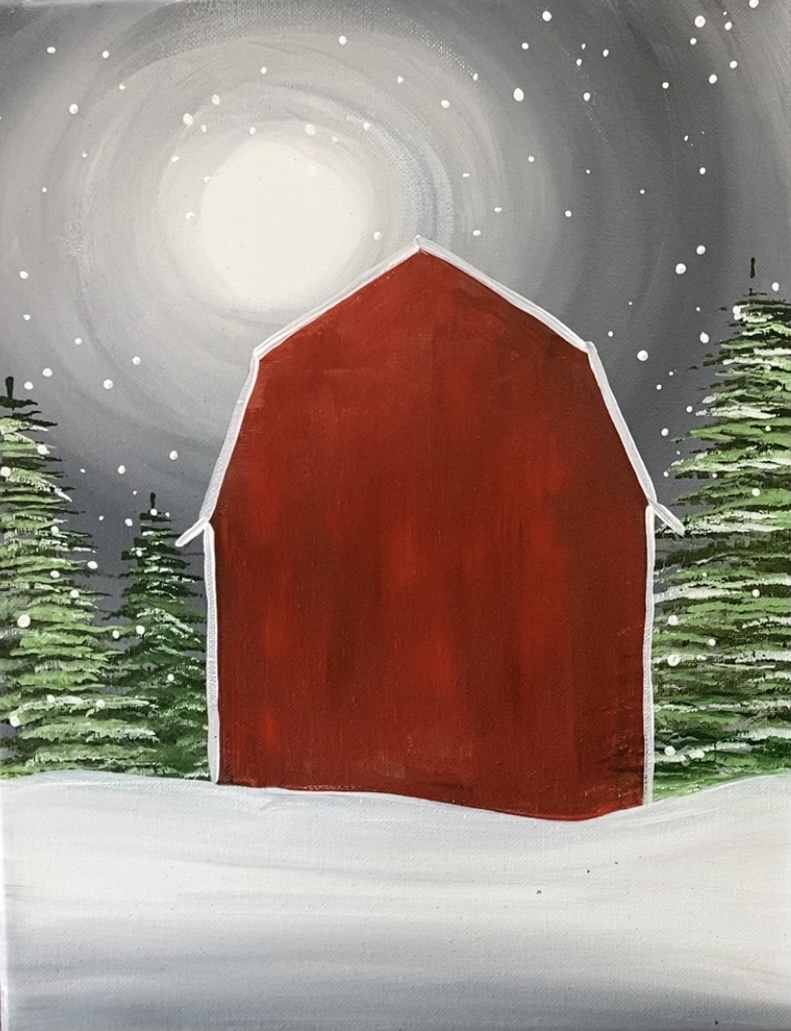 Winter Barn Painting Easy - Step By Step Painting