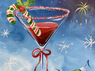 Christmas Candy Cane Martini Glass - Hand Painted - Seasonal, Snow, Holly  Berries - Cocktail Glass