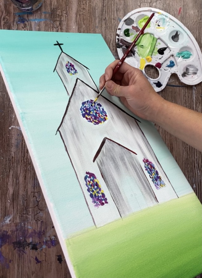 Church painting tutorial. Demonstrating how to paint the stained glass windows. 