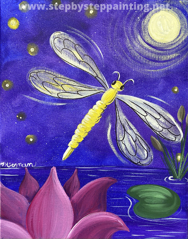 How To Paint A Dragonfly Over Lotus Pond Step By Painting With Tracie Kiernan - Dragonfly Pond Easy Beginner Acrylic Painting Tutorial