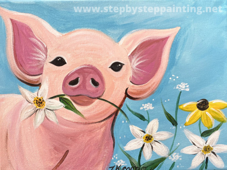 Spring Pig Acrylic Painting Tutorial 