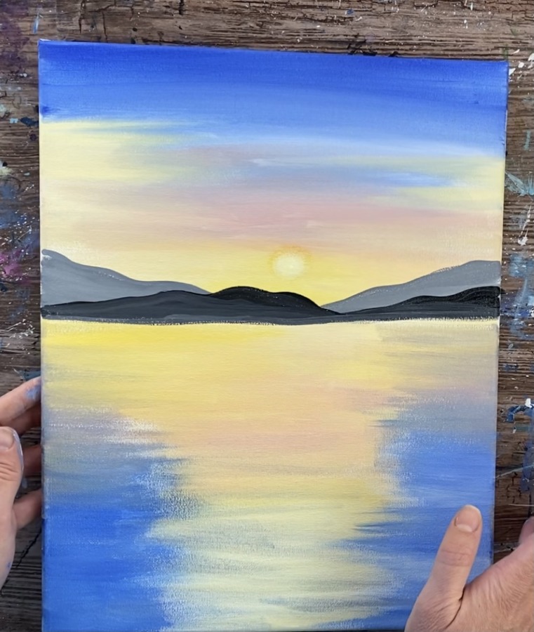 Fishing Painting - With Sunset On Lake - Beginner Tutorial