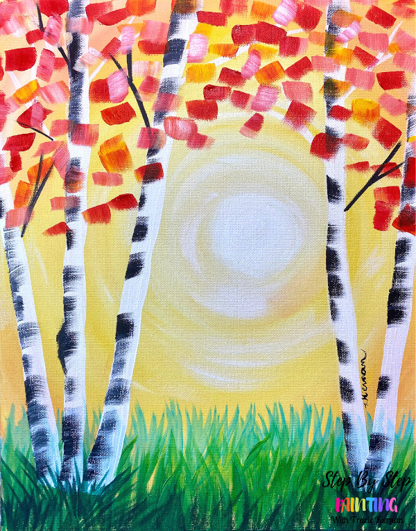 Easy Tree Painting - Learn To Paint Aspen Tree Sunset - For Beginners
