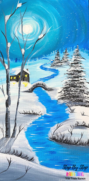 Winter Wonderland On Long Canvas, How To Paint A Snowy Winter Landscape Easy Watercolor Painting For Beginners