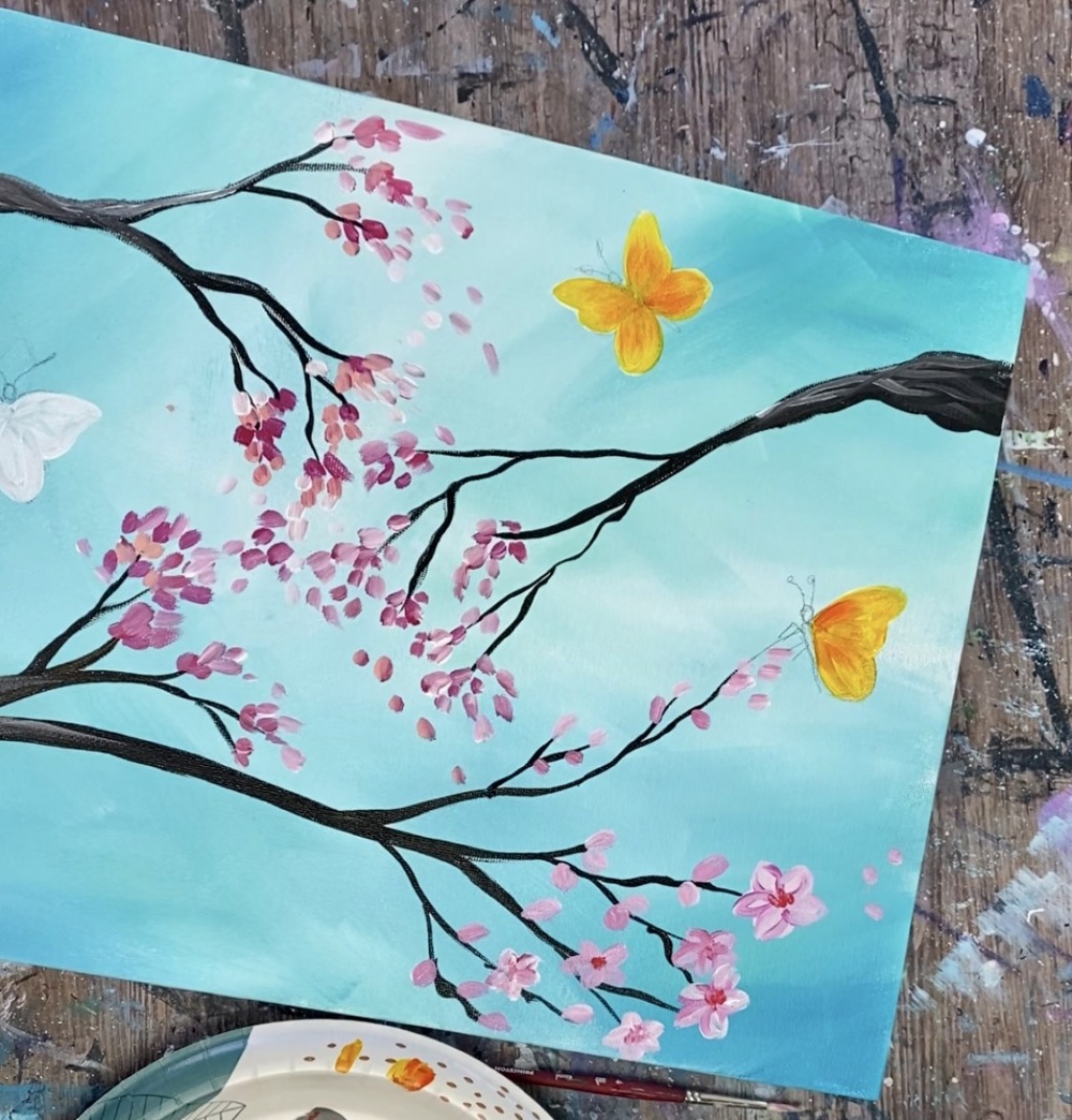 Cherry Blossom Butterflies Acrylic Painting Tutorial - Tracie Kiernan ...