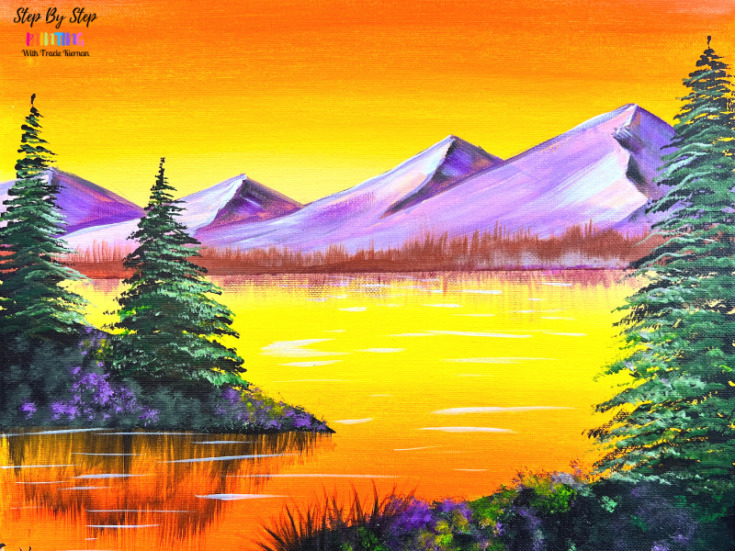 Sunset Sky Mountain Landscape - Acrylic Painting Tutorial
