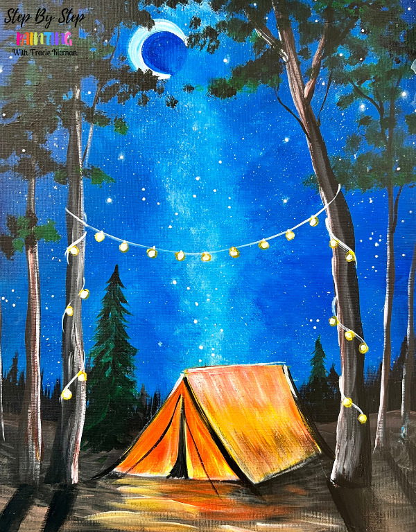 How To Paint Let's Go Camping Acrylic Painting Tutorial - Tracie Kiernan  - Step By Step Painting