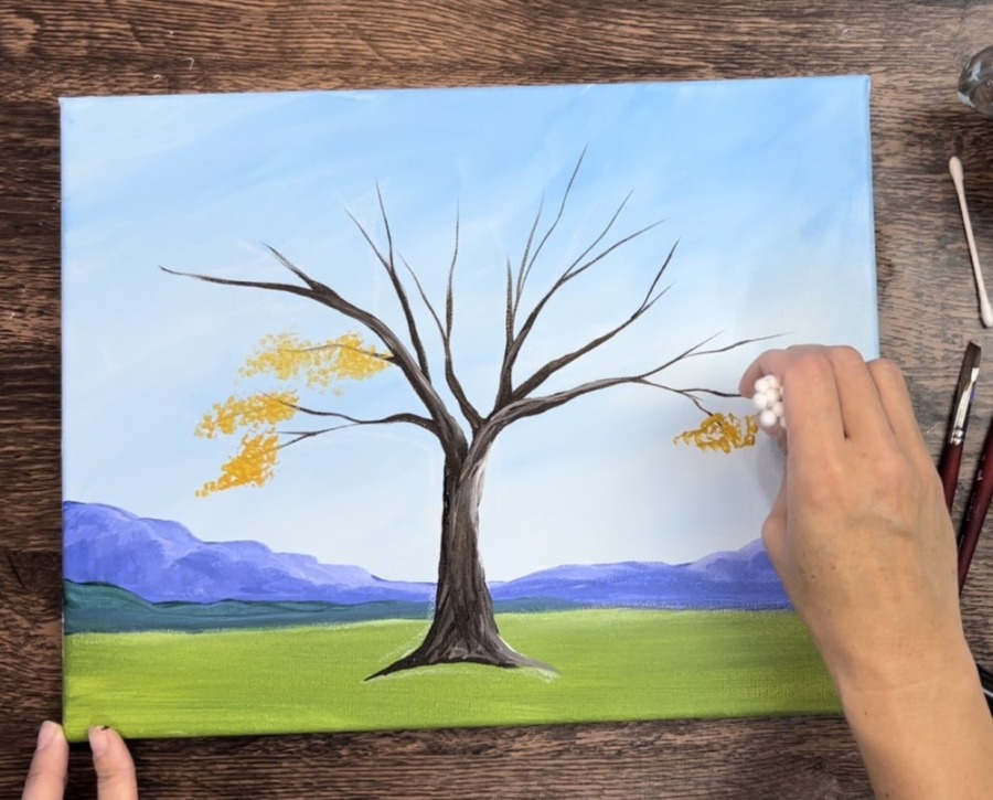 Paint A Fall Tree With Q-Tips! - Acrylic Painting Tutorial Online