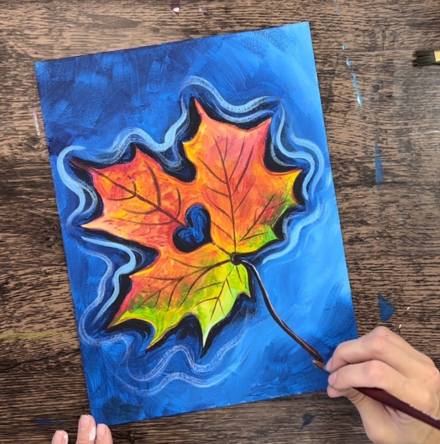 Maple Leaf Floating In Water - Acrylic Painting Tutorial - Tracie ...