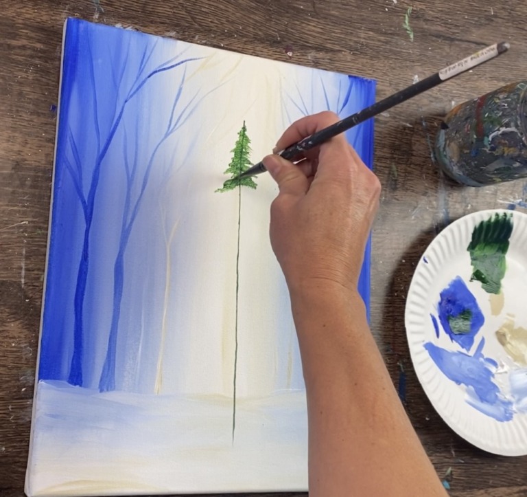 How To Paint A Christmas Tree In A Snowy Forest - Tracie Kiernan - Step ...