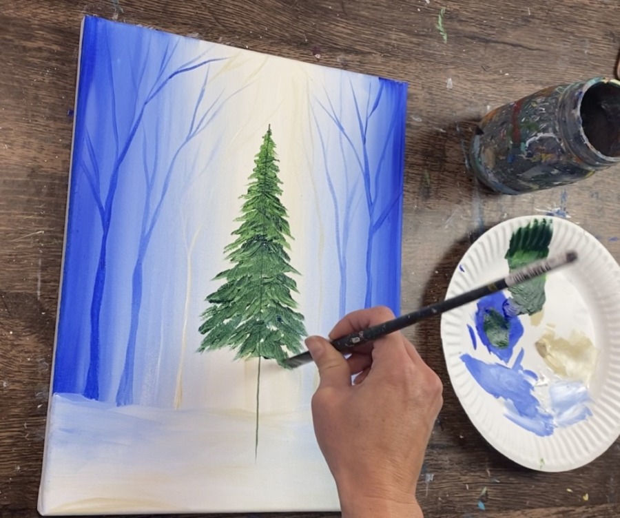 How To Paint A Christmas Tree In A Snowy Forest - Tracie Kiernan - Step ...