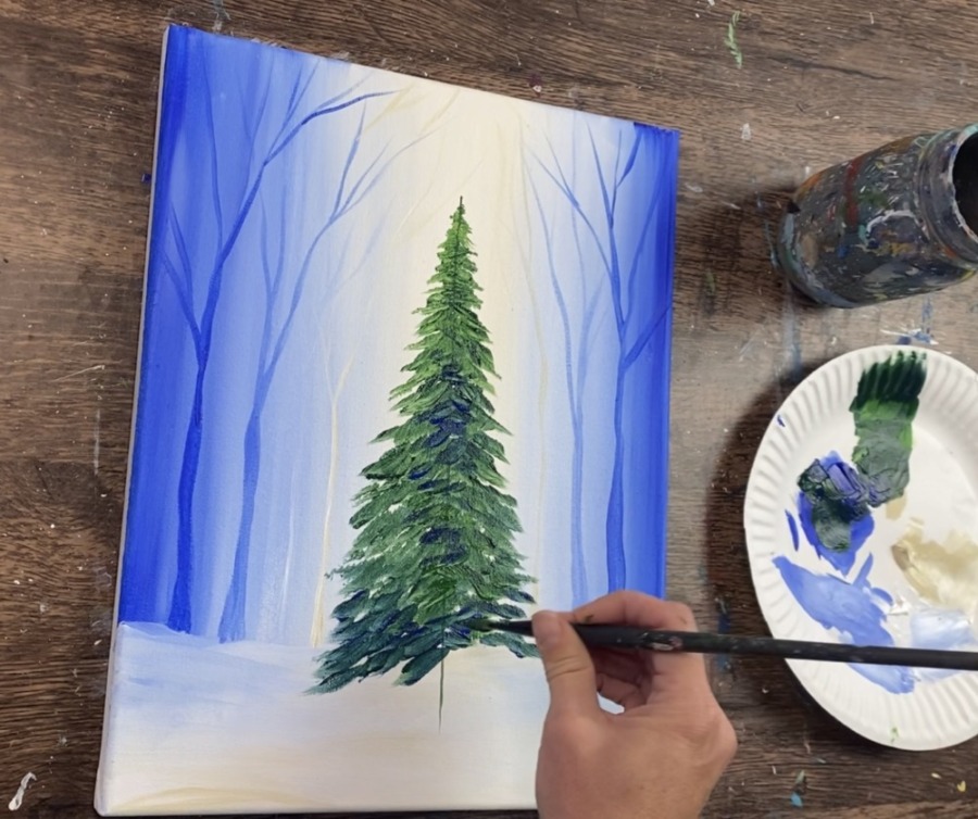 How To Paint A Christmas Tree In A Snowy Forest - Tracie Kiernan - Step ...