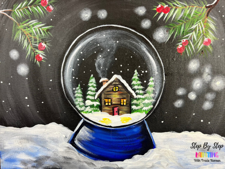 Snow Globe With Cabin - Acrylic Painting Tutorial