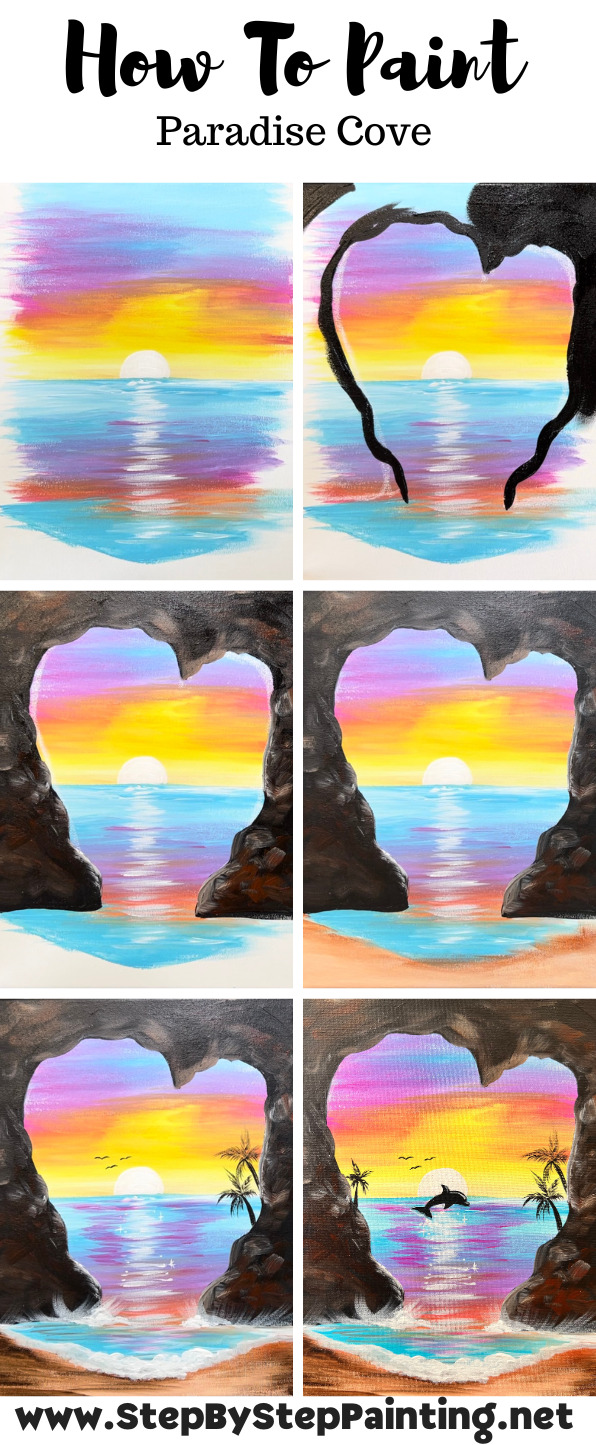 sunset ocean painting, dolphin painting