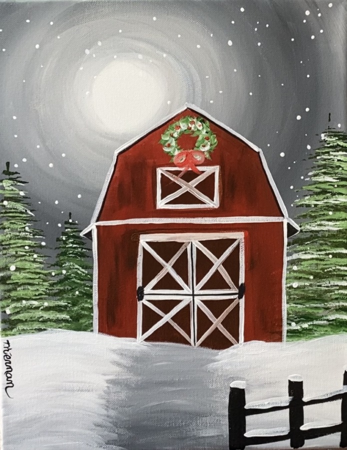 Winter Barn Painting Easy - Step By Step Painting