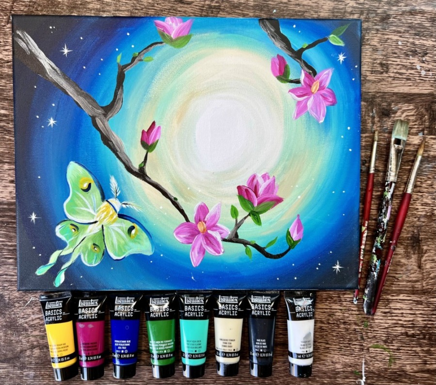 How To Paint "Luna Moth Magnolias" - Acrylic Painting Tutorial - Tracie ...