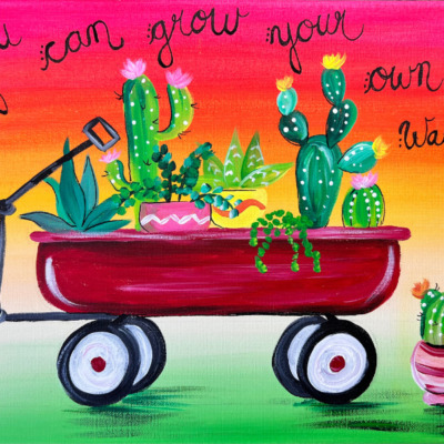 “Grow Your Own Way” – Cactus Succulents In A Wagon – Acrylic Painting Tutorial