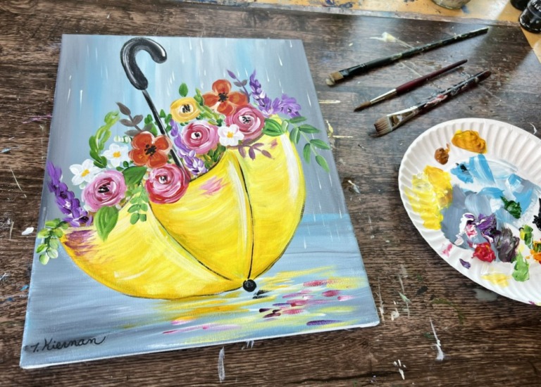 How To Paint A "Rainy Day Bouquet" - Umbrella Acrylic Painting Tutorial ...