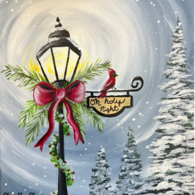 Christmas Lamppost – “Oh Holy Night” – Acrylic Painting Tutorial