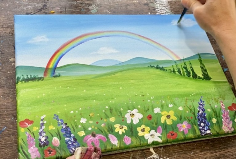 Rainbow Wildflowers - Acrylic Painting Tutorial - Tracie Kiernan - Step ...